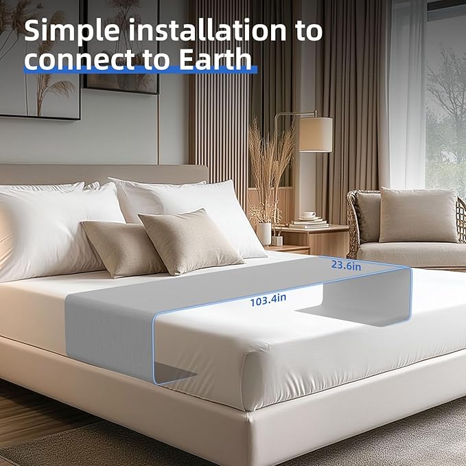 Grounding Mat for Bed 90% Organic Cotton+10% Pure Silver Fiber, Grounding Fitted Sheets for All Mattress Sizes, with Static grounding Cord and Test Pen (Gray，105.5 * 23.5 inch)
