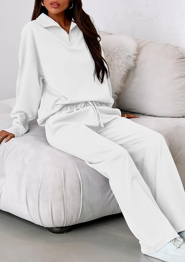 PRETTYGARDEN Womens Casual Two Piece Sets Fall 2026 Outfits Quarter Zip Sweatshirts Straight Leg Pants Sweatsuits Tracksuit