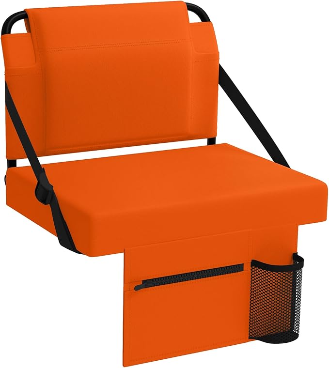Stadium Seat for Bleachers with Back Support,Portable Bleacher Chairs with Back and Cushion，Orange