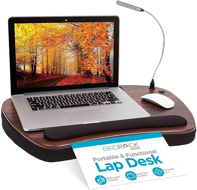 SOFIA SAM Oversized Wood Top Memory Foam Lap Desk - Padded Laptop Desk for Bed, Couch, Recliner, Portable Tray, Mouse Pad, Soft Table for Home, Travel, Fits Tablets and Laptops Up to 20 inches - Black