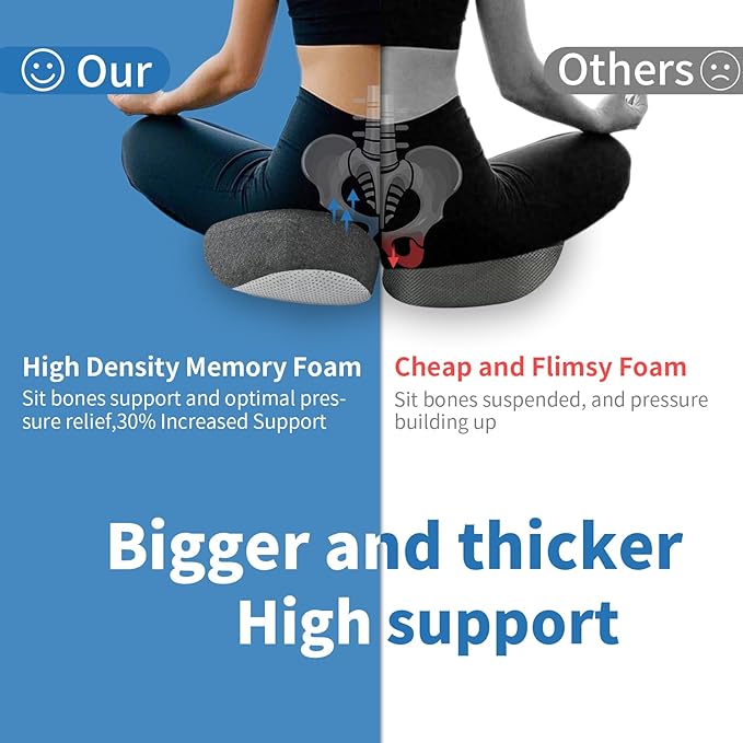 Memory Foam Seat Cushion,High Support Ergonomic Office Chair Cushion Thickened with Strap for Hip, Sciatica,Hemorrhoids,and Tailbone Pain Relief,Seat Cushion for Car,Home,Office