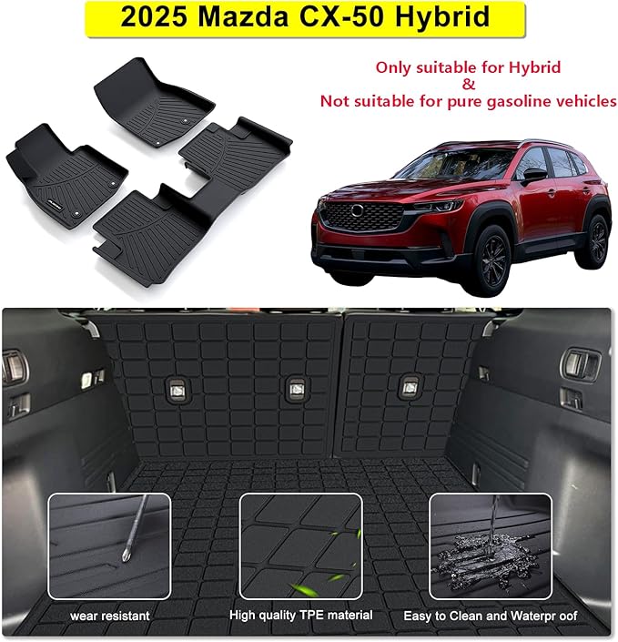 Floor Mats for 2025 Mazda CX-50 (Only for Hybrid) & Cargo Mat & Backrest Mat,TPE All Weather Protection for CX50 Car Full Set Liner Covering The Backrest Accessories