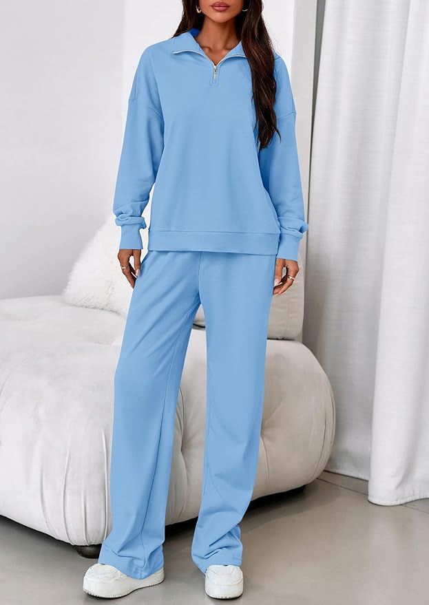 PRETTYGARDEN Womens Casual Two Piece Sets Fall 2026 Outfits Quarter Zip Sweatshirts Straight Leg Pants Sweatsuits Tracksuit