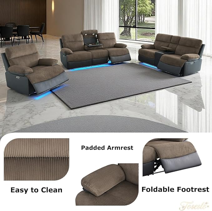 Toseslo Power Recliner Loveseat Set, Fabric Reclining Sofa Sectional Couch, 2 Seater Reclining Couches, Living Room Furniture Sets, Reclining Sofa with Cup Holders/Storage Console for House