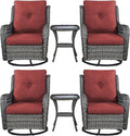 Rilyson Wicker Rocking Chair Swivel Chairs – 6 Piece Rocker Patio Furniture Set Rattan Rocking Bistro Sets with Glass Top Side Table for Outdoor Porch Deck Garden Backyard(Mixed Grey/Red)