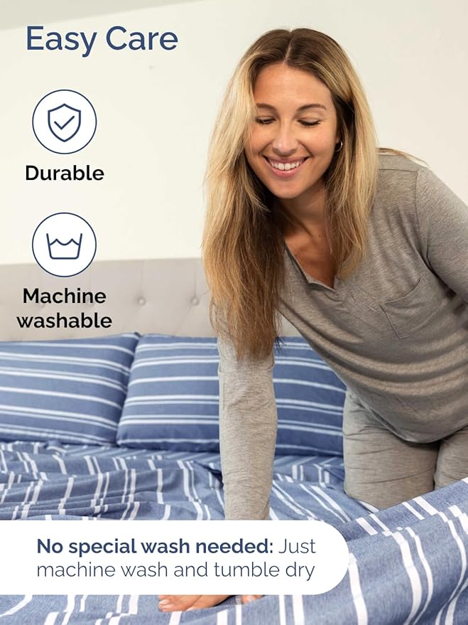 Extra Deep Pocket Twin XL Sheets - 3 Piece Breathable & Cooling Bed Sheets - Hotel Luxury Bed Sheet Set - Soft, Wrinkle Free & Comfy - Easily Fits Extra Deep Mattresses - Blue Striped Sheets Set