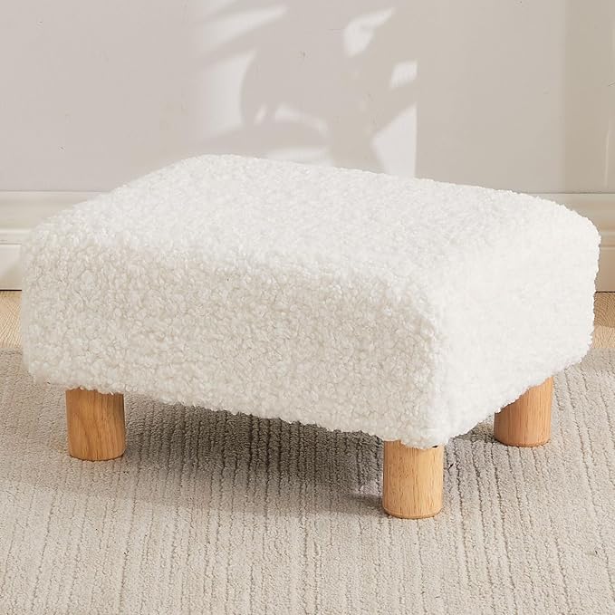 FIMIVIBI Small Foot Stool Ottoman, Sherpa Footstool Ottoman Foot Rest for Couch, Rectangle Footstools and Ottomans Small for Living Room, Entryway and Bedroom (White)