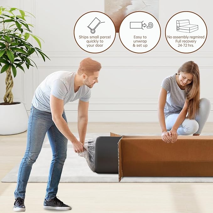 Nigoone Queen Size Folding Sofa Couch Memory Foam with 2 Pillows Sleeper Chair Lazy Couch Triple Futon Convertible Guest Beds, Washable Cover,Dark Gray