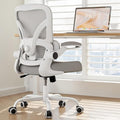 PKPT Mesh Office Chair, 330LBS Ergonomic Desk Chair with Adjustable Lumbar Support, Executive Computer Chairs for Home Office, White and Gray