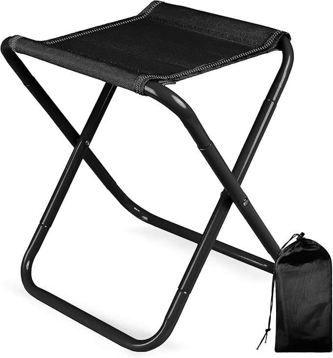 CHENEDY Camping Stool, Portable Folding Stool with Carry Bag, 12in Portable Folding Chair Collapsible Camp Stool Outdoor Footstool for Travel Walking Hiking Fishing Picnic Barbecue (Black)