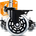 Office Chair Wheels for Casters Replacement - 3" Rubber Wheels for Computer Gaming Desk Caster Smooth & Safe Rolling for All Floors Hardwood and Carpet-Set of 5, 2 with Safety Brakes,3 No Brake, Clear