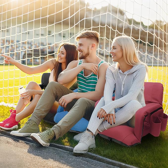Stadium Seats with Back Support ,Wide Stadium Chairs with Back and Cushion, Sofa Style Stadium Seats, 6 Reclining Positions, Extra Thick Bleacher Seat for Sports Events (Red-1 Pack, Wide|22.5")