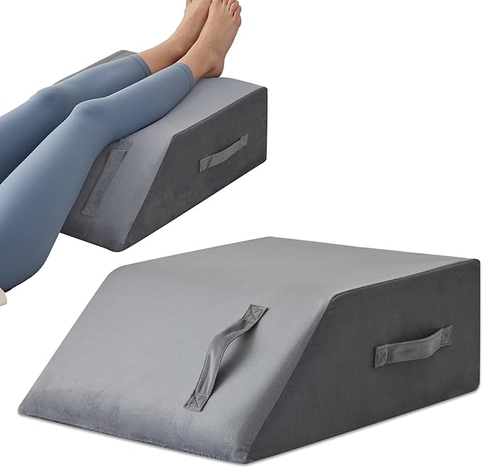 MEGCXIT Leg Pillow Elevation Blood Circulation, Leg Wedge for Elevation for Swelling, Leg Elevating Pillow for After Surgery Memory Foam Foot Knee Pillow for Back Sleeping 23.6×16.8×8 Inch Short Plush
