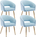 KCC Modern Accent Dining Chairs Set of 4, Upholstered Velvet Dining Room Chairs with Hollow Back, Tufted Kitchen Chairs Side Chairs with Gold Metal Legs for Living Room Restaurant, Baby Blue