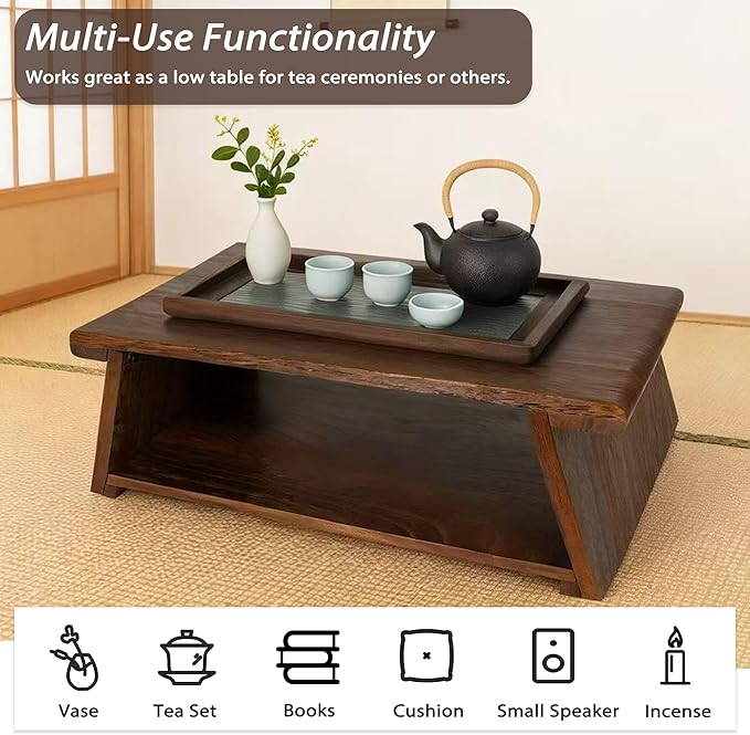 koretech Japanese Low Floor Table Folding Coffee Tables,22.5''x13.5'' Paulownia Wood Tables Tatami Tables Meditation Table Altar with Storage