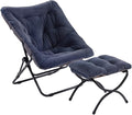 Givjoy Comfy Folded Chair with Ottoman, Oversized Folding Faux Fur Chair Soft Furry Lounge Lazy Chair with Metal Frame Moon Chair Accent Chair for Bedroom, Living Room, Dorm Rooms