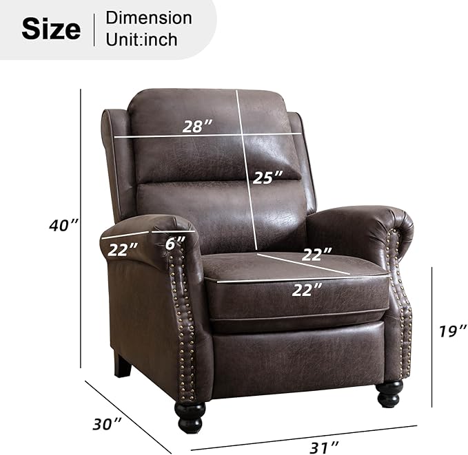 CANMOV Pushback Recliner Chair Set of 2, Faux Leather Armchair Push Back Recliner with Rivet Decoration Single Sofa Accent Chair for Living Room, Dark Grey