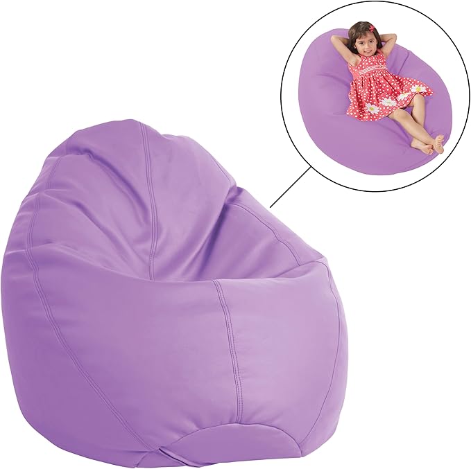 FDP SoftScape Dew Drop Bean Bag Chair with Supportive High-Back Design, For Kids, Teens and Adults, Alternative Seating for Dorms, Schools, Libraries, Daycares or Home - Lavender