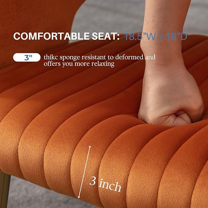 COMULER Orange Velvet Dining Chairs Gold Legs, Modern Dining Room Chairs with Arms Set of 6 Upholstered Accent Chair Armchair with Barrel Back for Kitchen Living Room