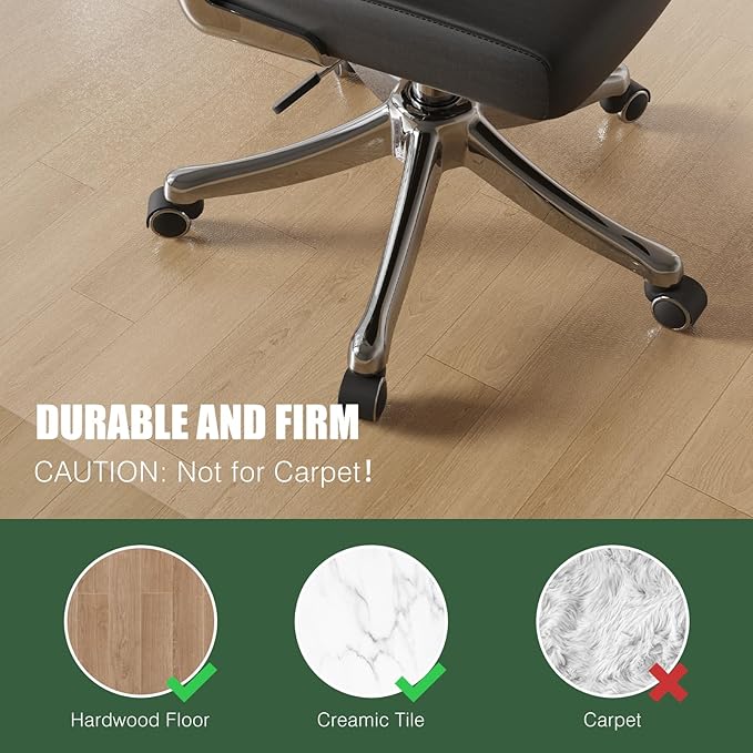 Chair Mat for Hard Floors, tixpol 36" x 36" Office Chair Mat for Hardwood Floor, 0.08" Thicker Non-Slip Hard Floor Protector Desk Mat for Home, Vinyl Floor Mat for Kids & Pets - Not for Carpet (Clear)