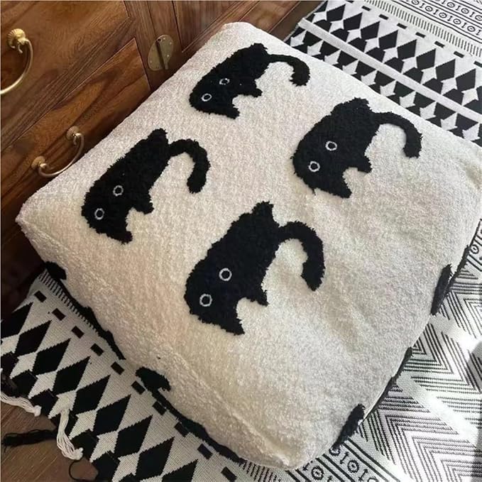Cute Pouf Ottoman, Square Floor Cushion, Comfortable Meditation Pillow, Plush Cat Seat Cushion, Fashionable Footrest for Couch, Living Room and Bedroom