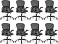 FelixKing Office Desk Chairs, Ergonomic PC Desk Chair with Wheels, Adjustable Lumbar Support and Height, Swivel Computer Chair with Flip-up Armrests, Ergo Mesh Backrest for Working (Black, Pack of 8)