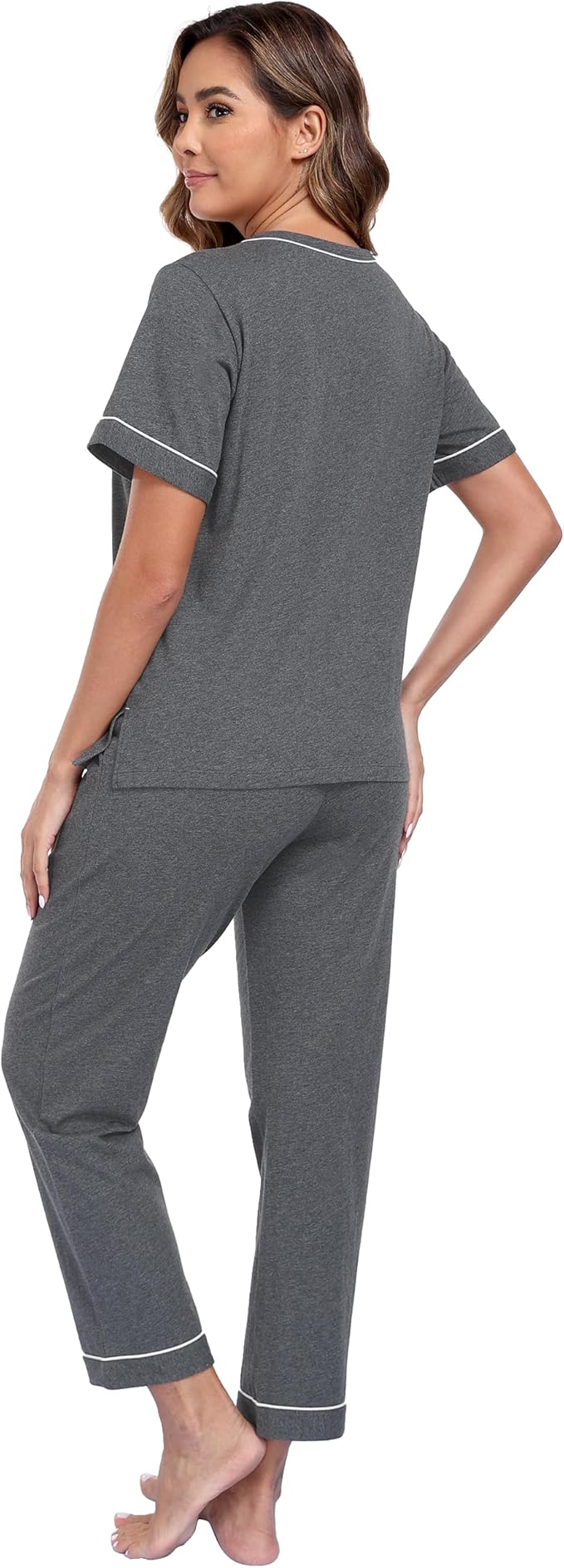 CF Women's 100% Cotton Pajama Sets Soft Short Sleeve Tops & Pants Comfy Sleepwear 2 Piece Lounge set with Pockets Loungewear