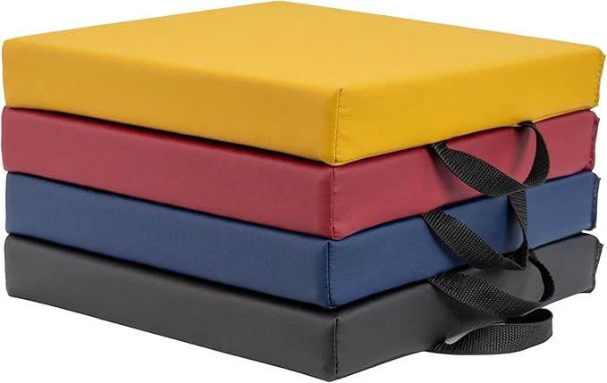FDP SoftScape 12 inch Square Toddler Floor Cushions with Handles; Flexible Seating for Daycare, Preschool, Playroom; 1.5 inch Deluxe Foam (4-Piece) - Volcano