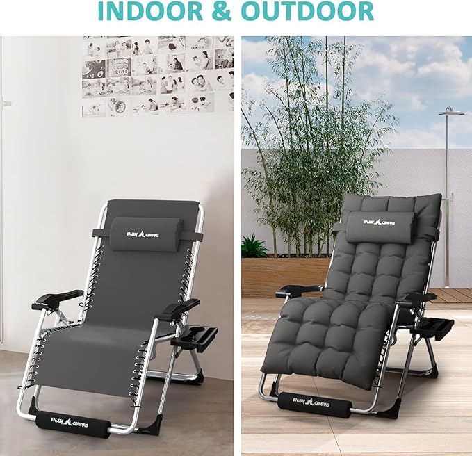 Amopatio Oversized Folding Zero Gravity Chair with Cushion for Indoor & Outdoor, XL Heavy Duty Patio Reclining Lounge Chairs with Tray/Footrest/Headrest