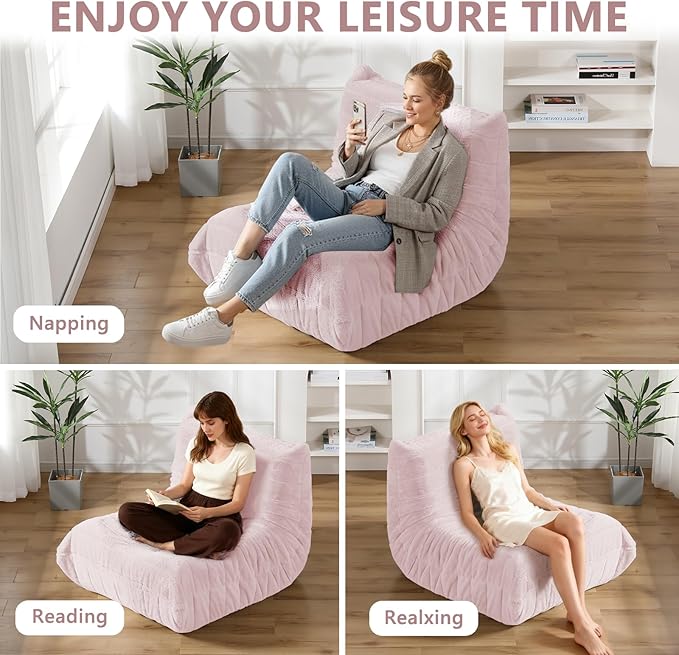Bean Bag Chair for Adults, Giant Bean Bag Sofa Oversized Beanbag Chairs, Fireside Bean Bag Couch with High Density Sponge Filled Large Bean Bags Chair for Apartment Living Room Bedroom, Dusty Pink