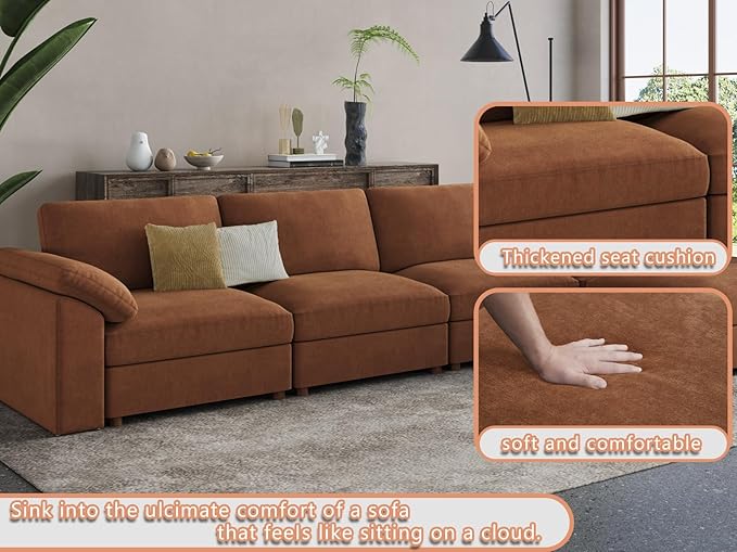 EASE MOOSE Oversized Sectional Modular Sofa,Chenille Large L Shape Sectional Couch Wide Deep Brown Modular Cloud Sofa Couch