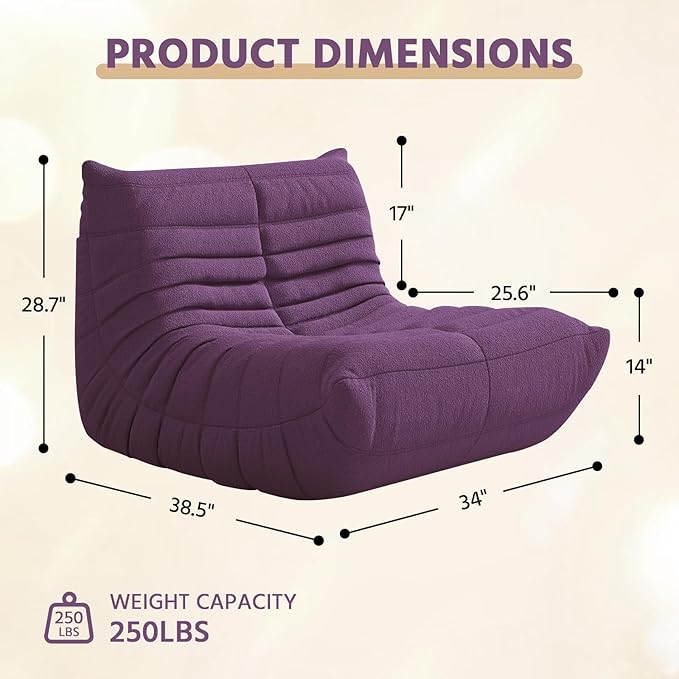 Bean Bag Chair, Fireside Chair, Large Bean Bag Chair for Adults, Bean Bag Chairs for Teens with High-Resilience Foam, Non-Slip Base Floor Lounge Sofa,Living Room (Purple, Single)