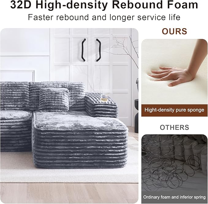 Cloud Sectional Couch with L-Shape Chaise, Modern Modular Sofa with Deep Seat, Built-in Cup Holder & Storage Pocket for Living Room Bedroom, No Assembly Required (Light Grey, Left Sitting Chaise)