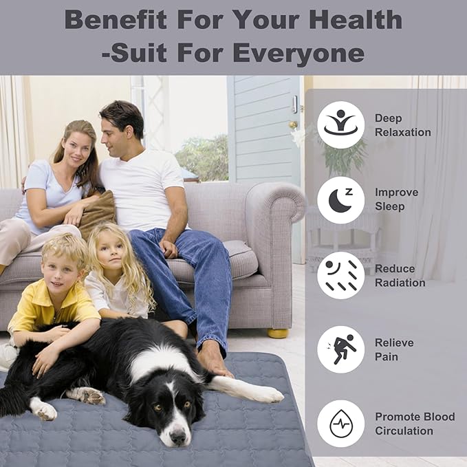 Grounding Mat for Feet 24"x35",Grounding Pad Anti-Slip Mat, Grounding Blanket Soft Cotton & Silver Fiber, Grounding Sheet for Enhance Sleep, Stress Relief (Grey)