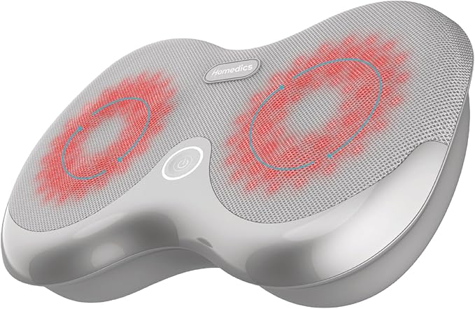 HoMedics Dual Shiatsu Foot Massager with Heat, Deep-Kneading Massage, Pain Relief and Muscle Recovery, Relaxes Feet, Toe-Touch Controls, Soft Mesh Fabric, Portable for Home and Office
