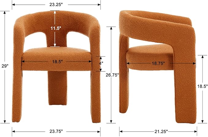 DAYALANE Modern Barrel Dining Chairs Set of 4, Upholstered Dining Room & Kitchen Chair with Curved Back, Comfy Accent Side Reading Armchair for Living Room Bedroom Kitchen Home Office, Orange Fur