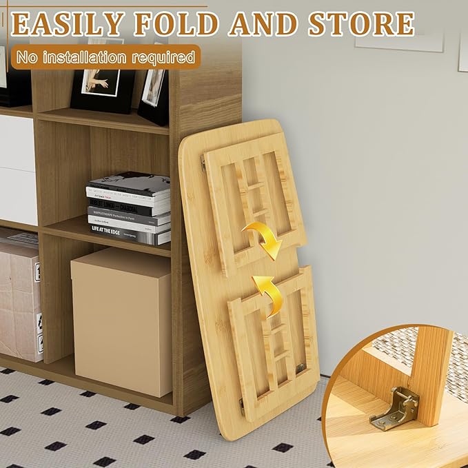 Folding Coffee Table, Foldable Japanese Floor Low Table Small Coffee Tables for Sitting On The Floor, No Assembly Portable Tea Table for Living Room Meditation Tea Room Tatami Zen Dining (Wood)
