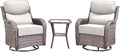 HUMMUH 3PCS Patio Furniture Set with 6-inch Thick Cushion, High Back Outdoor Swivel Rocker Patio Chairs, Wicker Conversation Set for Porch Deck and Poolside(V3)