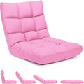 GORELAX Floor Chair with Back Support, 14-Poistion Adjustable Folding Gaming Chair Recliner, Meditation Chair with Steel Frame, Padded Lazy Sofa Chair for Adults, Kids (Pink)