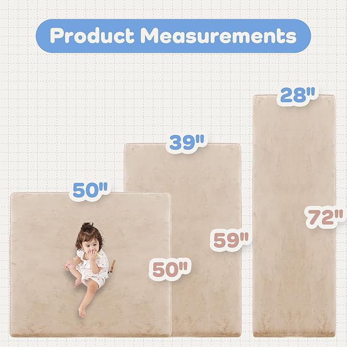 PAPAMAT 1.3" Thick Baby Floor Play Mat 39x59, Basic Padded Foam Mat for Tummy Time Crawling, Non Slip Cushioned for Babies Toddlers Infants Kids (Beige)