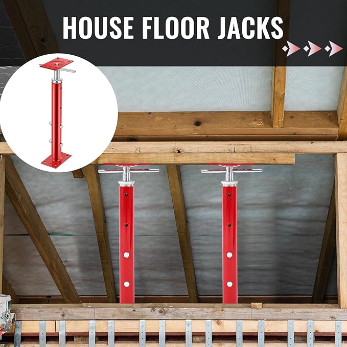 Yaocom 2 Pcs Adjustable Jack Post, 19"-36" Height Range, Basement Floor House Screw Jacks for Lifting Joist Beam Brace for Cellar Ceiling, Center Point Load Capacity 11023 Lbs, Red
