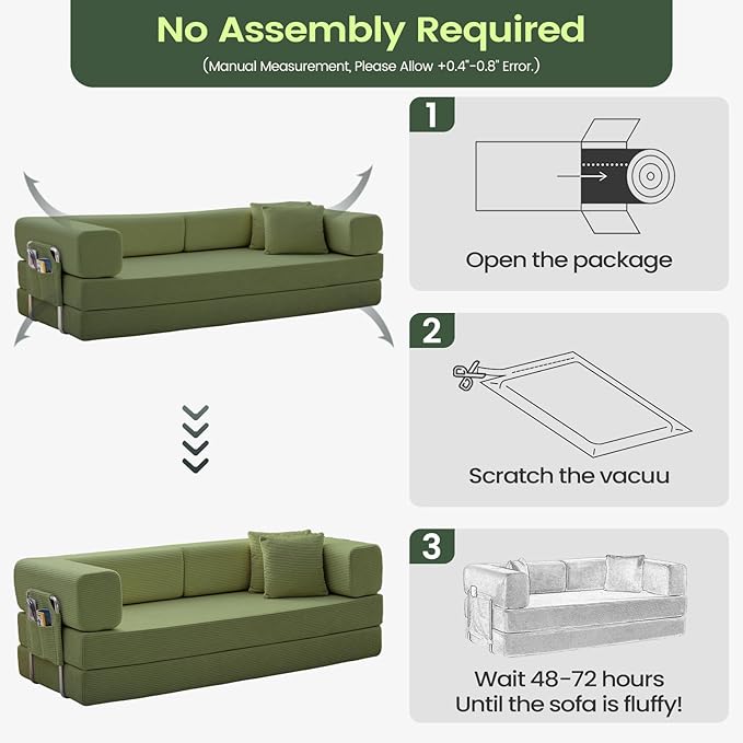 multi-functionalcorduroy sofa bed, crafted from corduroy fabric, is ideal for apartments and living rooms. sleeper sofa couch folding futon or foldable floor convertible floor studio (green, 80.15") | Multi-functional