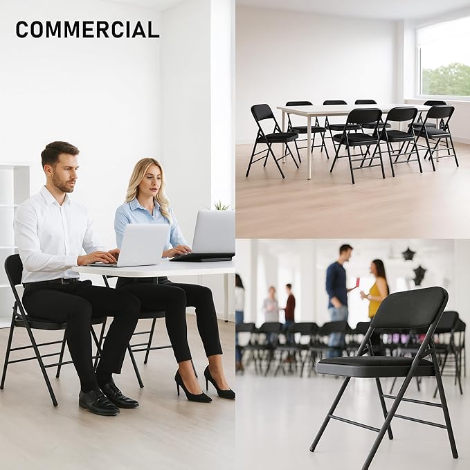SEALAMB 30 Pack Padded Folding Chairs, Durable Metal Folding Chairs with Fabric Seat & Back for Home Office Wedding Party Events, 350lb Capacity (Black-Fabric, 30 Pack)
