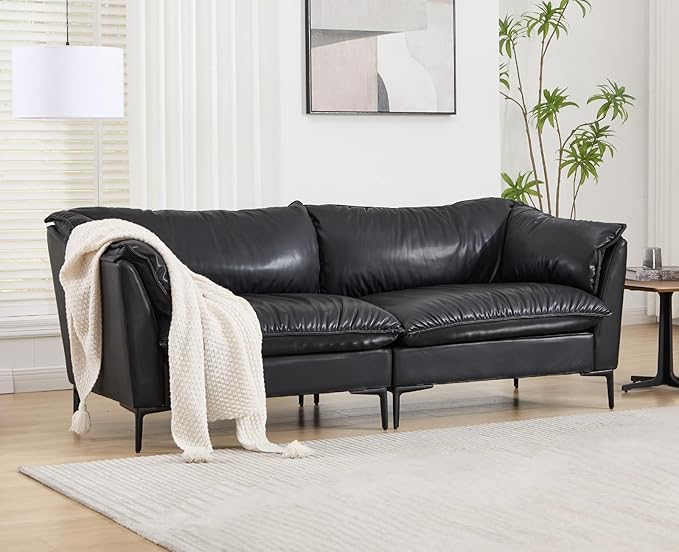 CIMOTA 80'' Faux Leather Loveseat Sofa for Living Room, Modern 2 Seater Small Cloud Couch for Bedroom/Small Space/Apartment, Comfy Office Couches with Upholstered Cushions, Minimalist Style, PU Black