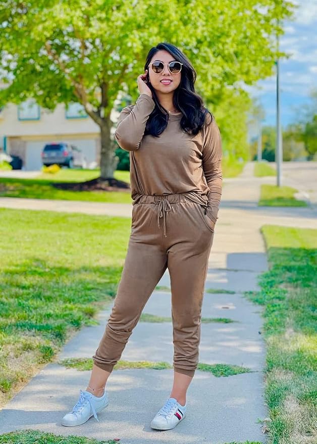 PRETTYGARDEN Women Fall 2 Piece Lounge Outfit Long Sleeve Tops High Waisted Jogger Pants Set Spring Travel Clothes Tracksuit
