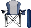 Oversized Camping Chair Heavy Duty- Portable Folding Chair, Cup Holder & Waterproof Phone Case for Adults, Beach, Hiking, Backyard (Blue & Light Gray, 1 PCS)
