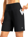 Women's Athletic Shorts with Zipper Pocket 7" High Waisted Stretchy Bermuda Shorts for Women Workout Running Casual