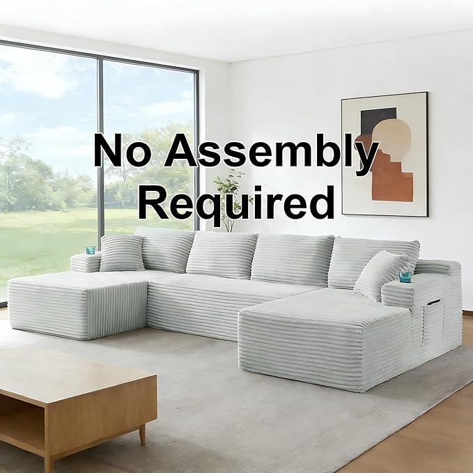 134" Modular Cloud Sectional Sleeper Sofa Couch for Living Room, U Shaped 6 Seat Sofa with 2 Storage Pockets, 2 Pillows & 2 Cup Holders, No Assembly Required (Light Gray)