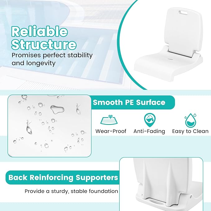 Goplus Poolside Chair for Edge of Pool, Foldable Portable Flip Seat w/Back Support & 2 Handles, Lightweight Outdoor Camping Chair for Stadium, Tailgating, Fishing, Boats, Beach (White, 2 Packs)