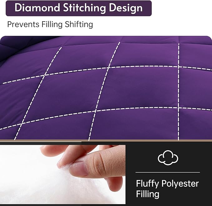 MUXHOMO 7 Pieces King Comforter Set, Reversible Bed in a Bag King Size, All Season Bedding Set with Comforter, Flat Sheet, Fitted Sheet, Pillowcases & Shams, Purple & Lavender